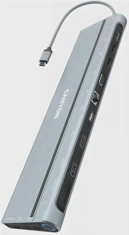 Концентратор USB Type-C Canyon CNS-HDS90 1 х USB 3.0 1 х USB 2.0 RJ-45 HDMI 2 х USB Type-C SD VGA DisplayPort mini-Jack3.5 серый (art.: 3920bee1e2e26)