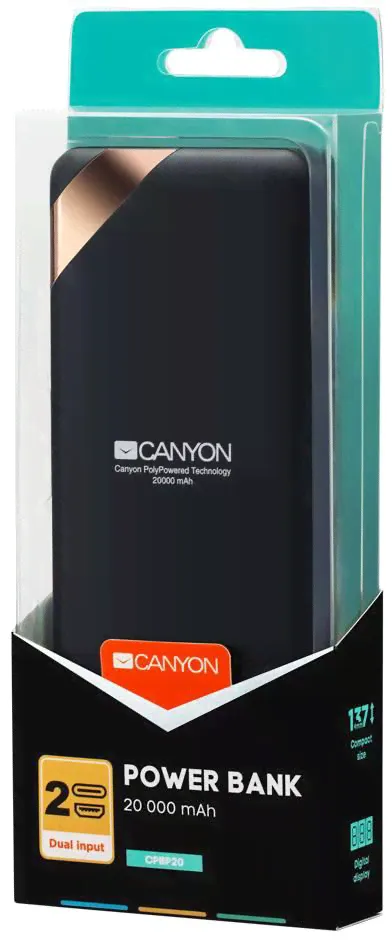 Универсальный дополнительный аккумулятор Power Bank Canyon PB-202 дисплей (20000 mAh) (черный)-0