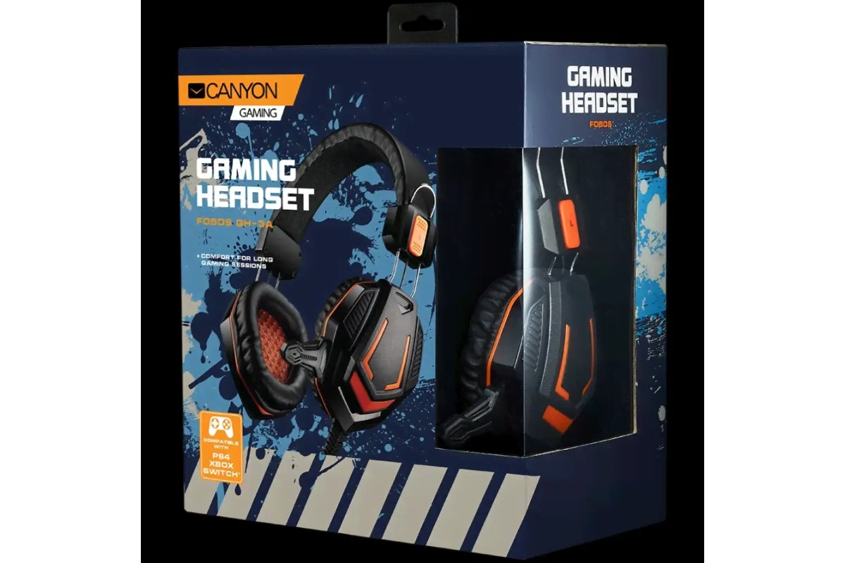 Гарнитура CANYON Gaming headset 3.5mm jack with microphone and volume control, with 2in1 3.5mm adapter, cable 2M, Black, 0.36kg-1