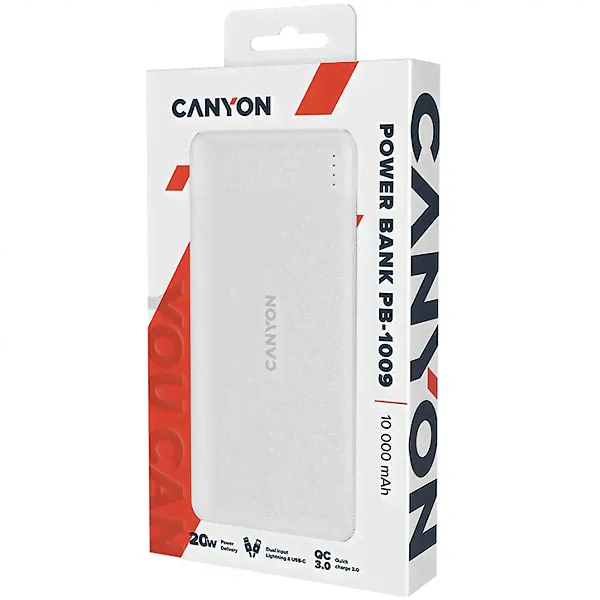 Внешняя батарея CANYON CNE-CPB1009W, батарея 10000 мАч, белая, 2xUSB