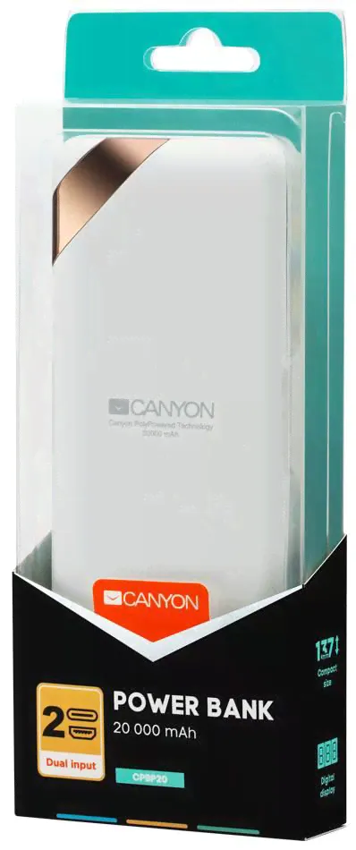 Универсальный дополнительный аккумулятор Power Bank Canyon PB-202 дисплей (20000 mAh) (белый)-2
