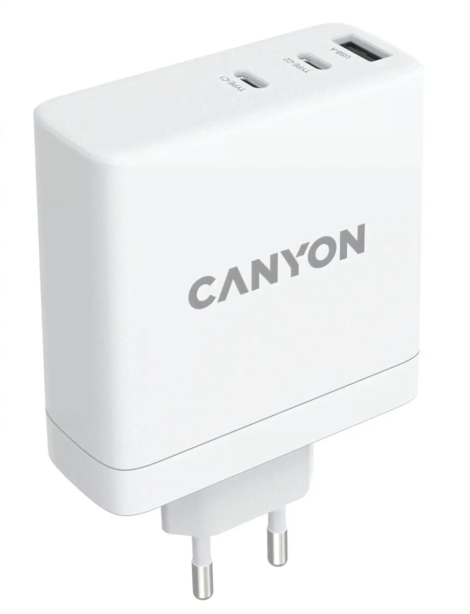 Сетевой адаптер CANYON H-140W с QC3.0 30W + PD GAN 140W, 1xUSB-A + 2xUSB-C, белый (CND-CHA140W01)