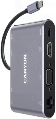 Концентратор USB Type-C Canyon CNS-TDS14 3 х USB 3.0 RJ-45 HDMI USB Type-C VGA mini-Jack3.5 серый
