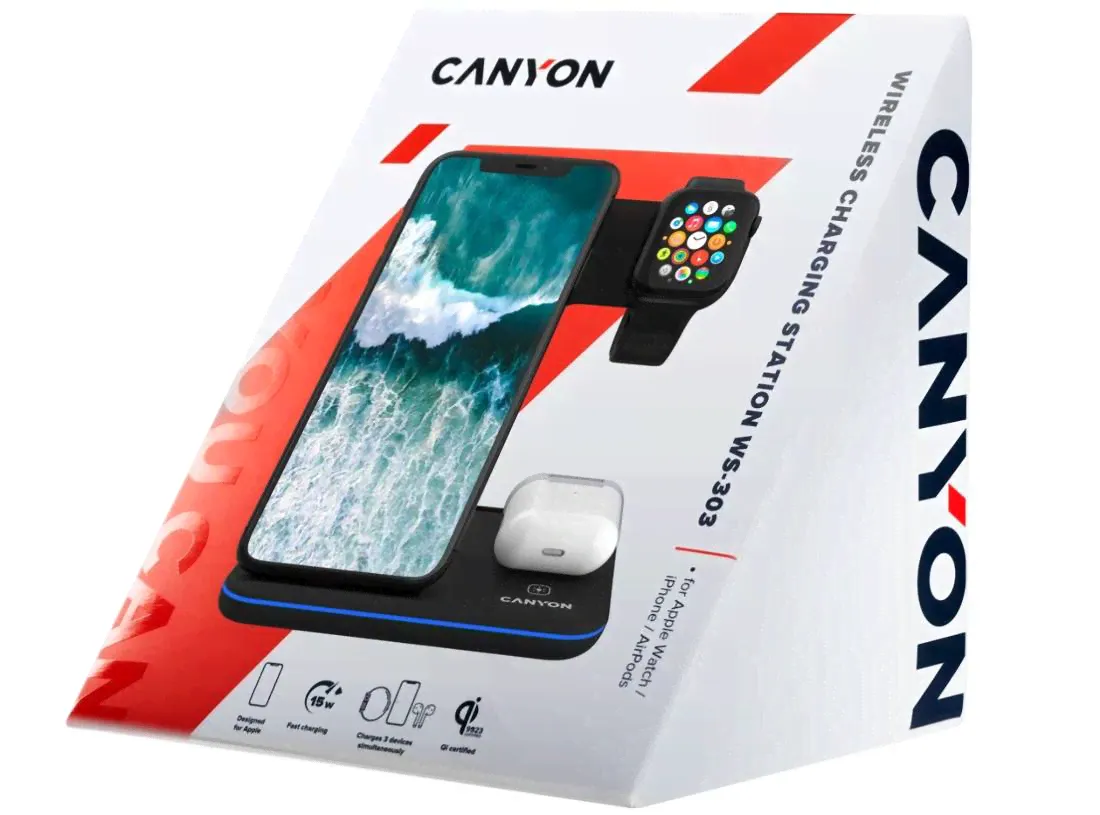 Беспроводное зарядное устройство 3 в 1 Canyon WS-303 белое-1