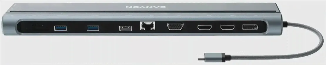 Концентратор USB Type-C Canyon CNS-HDS90 1 х USB 3.0 1 х USB 2.0 RJ-45 HDMI 2 х USB Type-C SD VGA DisplayPort mini-Jack3.5 серый (art.: 3920bee1e2e26)-2