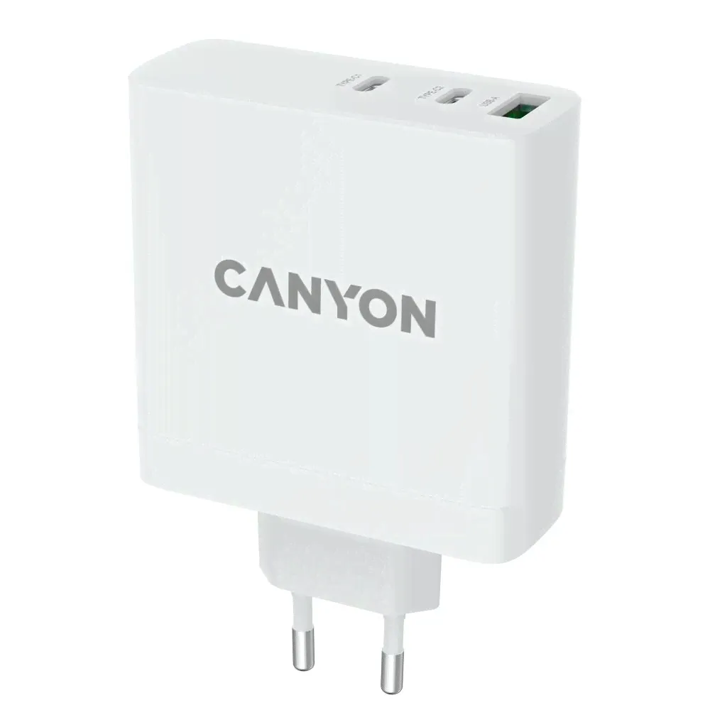 Зарядное устройство сетевое CANYON Wall charger 1 x USB-A, 2 x USB-C 140W, 140Вт, белый-0