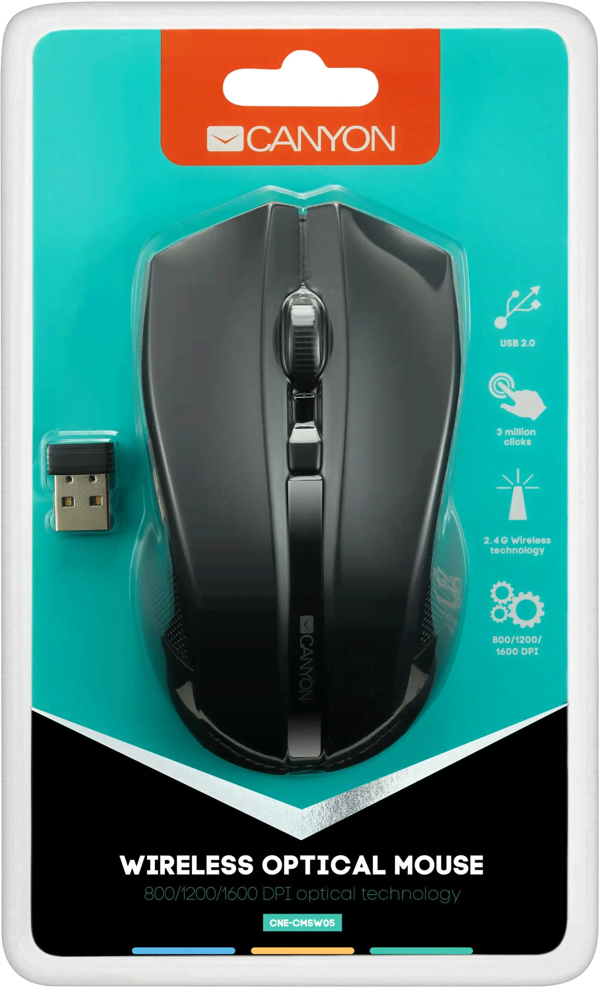 Canyon Мышь беспроводная Canyon MW-5, 1600dpi, Черный CNE-CMSW05B мышка