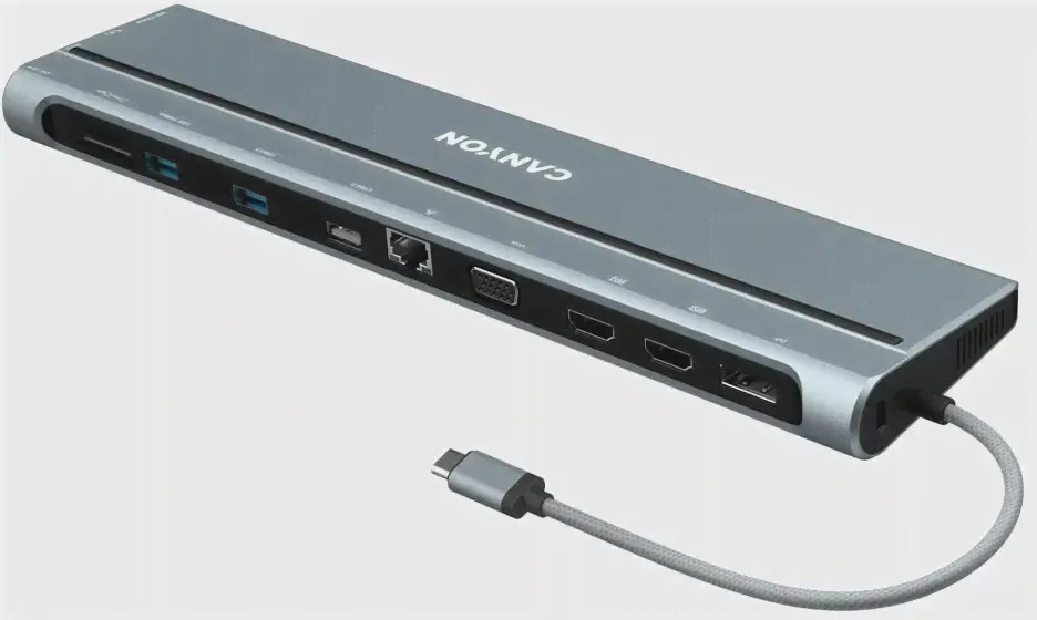 Концентратор USB Type-C Canyon CNS-HDS90 1 х USB 3.0 1 х USB 2.0 RJ-45 HDMI 2 х USB Type-C SD VGA DisplayPort mini-Jack3.5 серый (art.: 3920bee1e2e26)-3